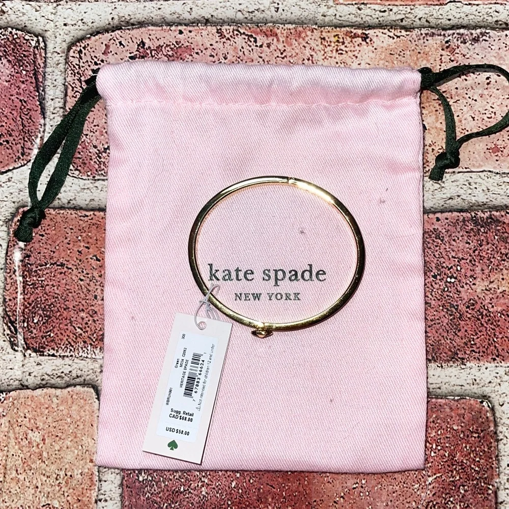 NWT Kate Spade Heritage Spade Green/Gold Tone Enamel Bangle Bracelet Hinged - Picture 4 of 4